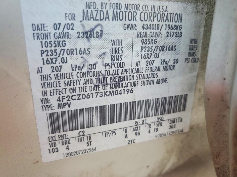 52510706 :رقم المزاد ، 4F2CZ06173KM04196 vin ، 2003 Mazda Tribute مزاد بيع