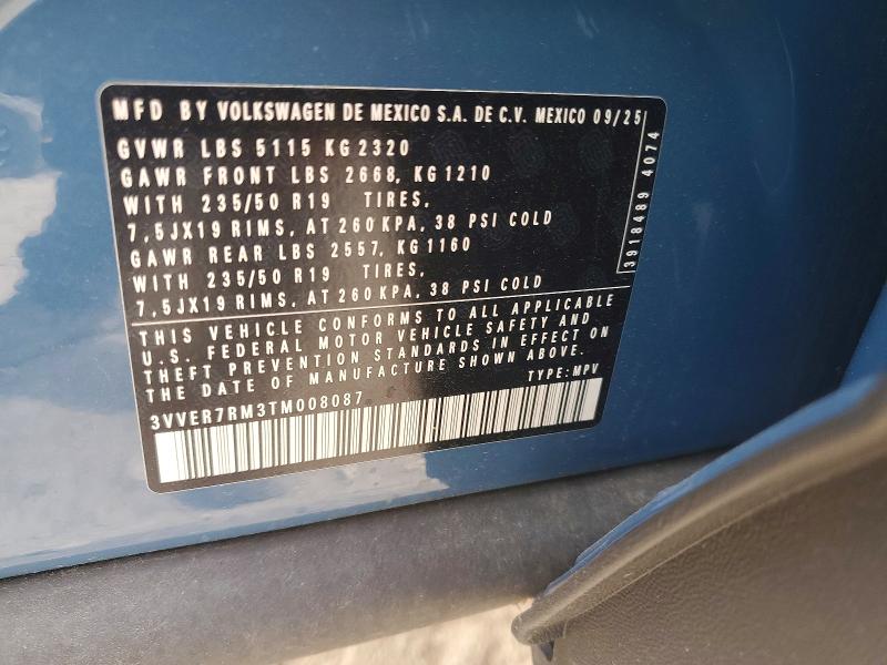 2026 Volkswagen Tiguan მანქანა იყიდება აუქციონზე, vin: 3VVER7RM3TM008087, აუქციონის ნომერი: 54550596