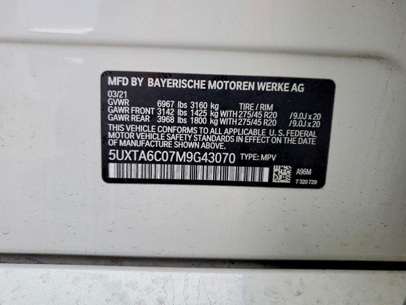 53408576 :رقم المزاد ، 5UXTA6C07M9G43070 vin ، 2021 Bmw X5 مزاد بيع