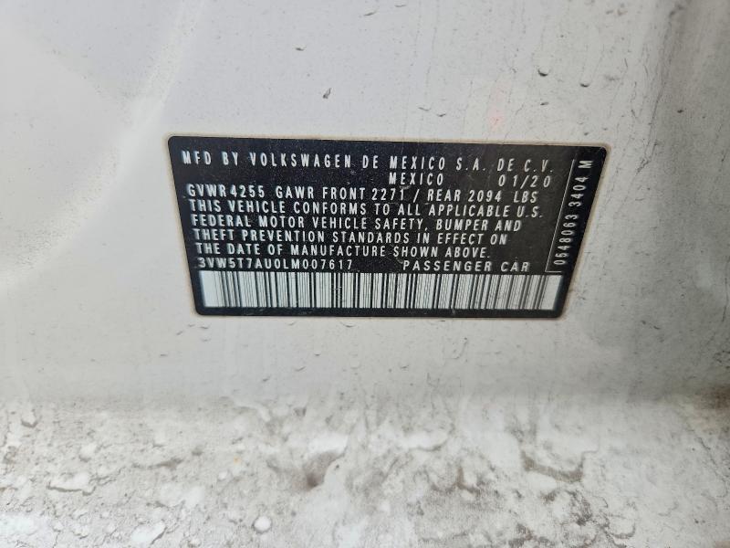2020 Volkswagen Gti მანქანა იყიდება აუქციონზე, vin: 3VW5T7AU0LM007617, აუქციონის ნომერი: 52319546