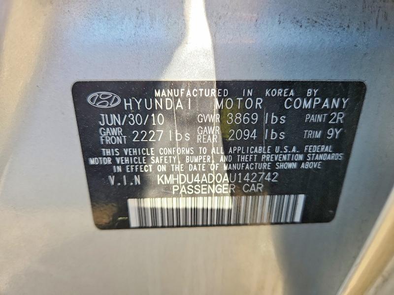 Продаж на аукціоні авто 2010 Hyundai Elantra, vin: KMHDU4AD0AU142742, номер лоту: 53952856