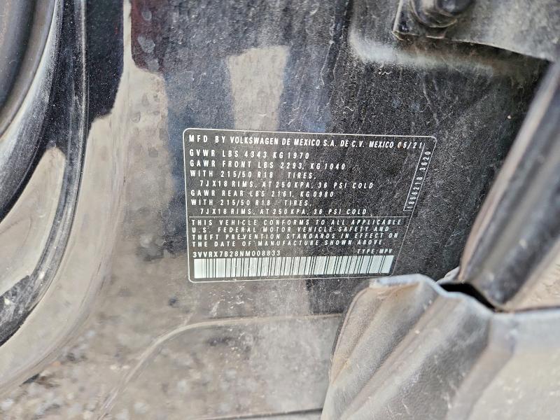 Aukcja sprzedaży 2022 Volkswagen Taos, vin: 3VVRX7B28NM008833, numer aukcji: 52342726