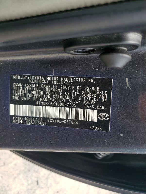 53477566 :رقم المزاد ، 4T1BK46K18U057309 vin ، 2008 Toyota Camry مزاد بيع