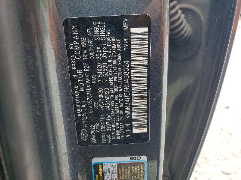 2022 Hyundai Palisade მანქანა იყიდება აუქციონზე, vin: KM8R34HE9NU438324, აუქციონის ნომერი: 52722406