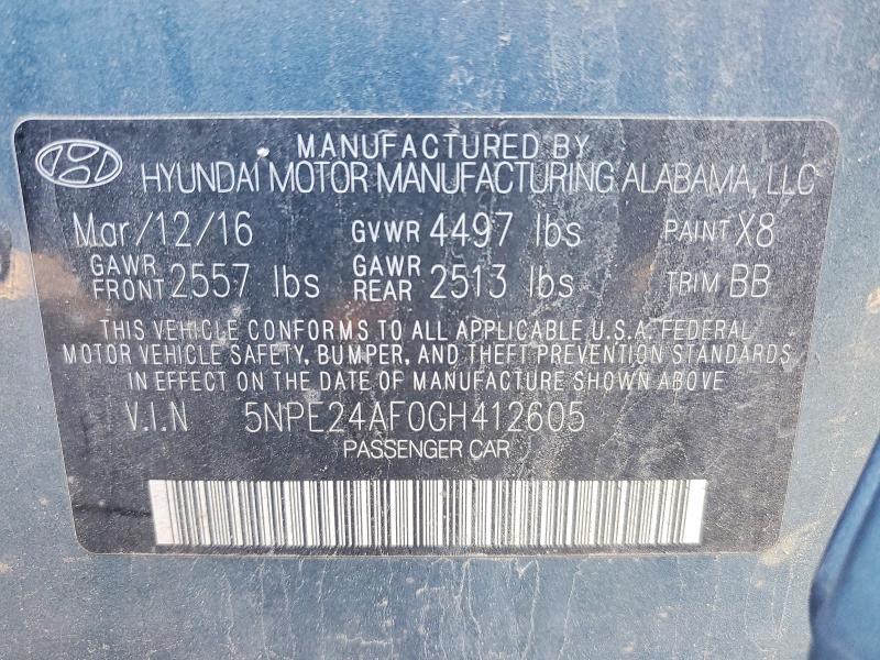 52613476 :رقم المزاد ، 5NPE24AF0GH412605 vin ، 2016 Hyundai Sonata مزاد بيع