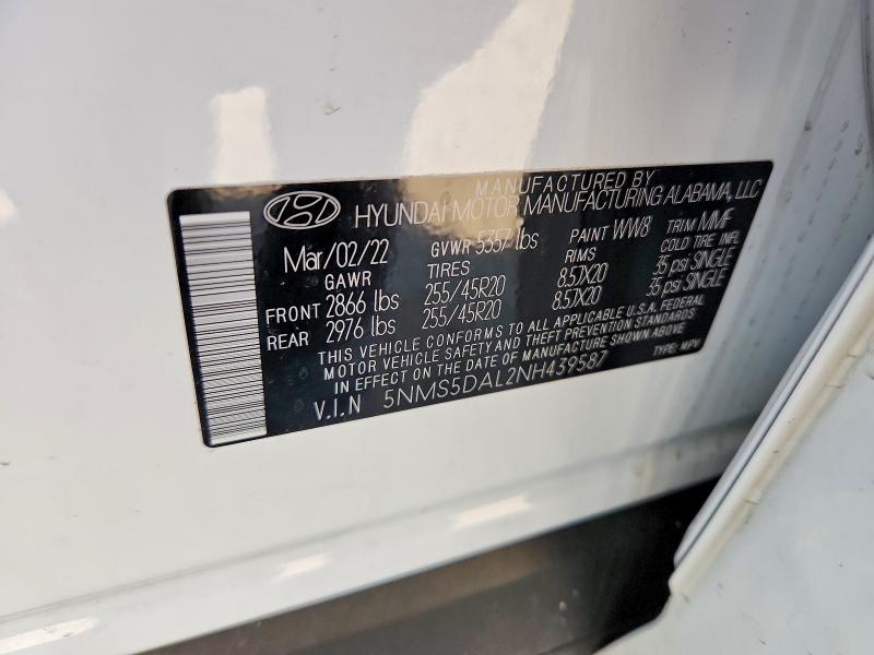 Продаж на аукціоні авто 2022 Hyundai Santa Fe, vin: 5NMS5DAL2NH439587, номер лоту: 52147806