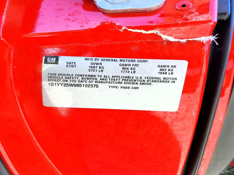Продажа на аукционе авто 2008 Chevrolet Corvette, vin: 1G1YY25W985102375, номер лота: 54646026