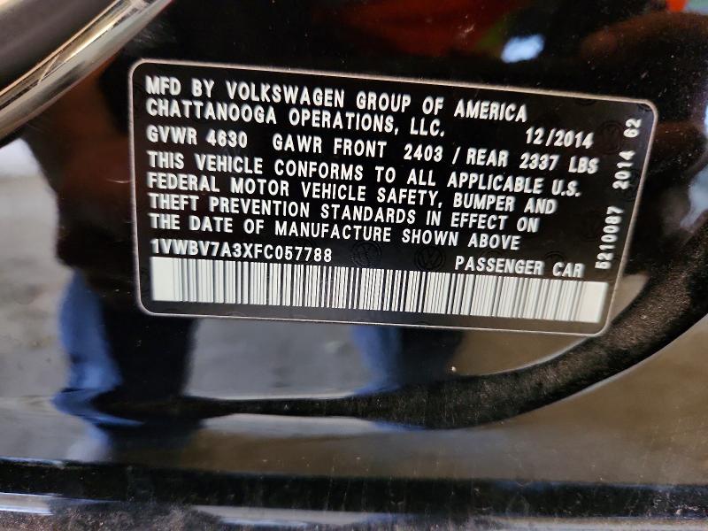2015 Volkswagen Passat მანქანა იყიდება აუქციონზე, vin: 1VWBV7A3XFC057788, აუქციონის ნომერი: 52858026