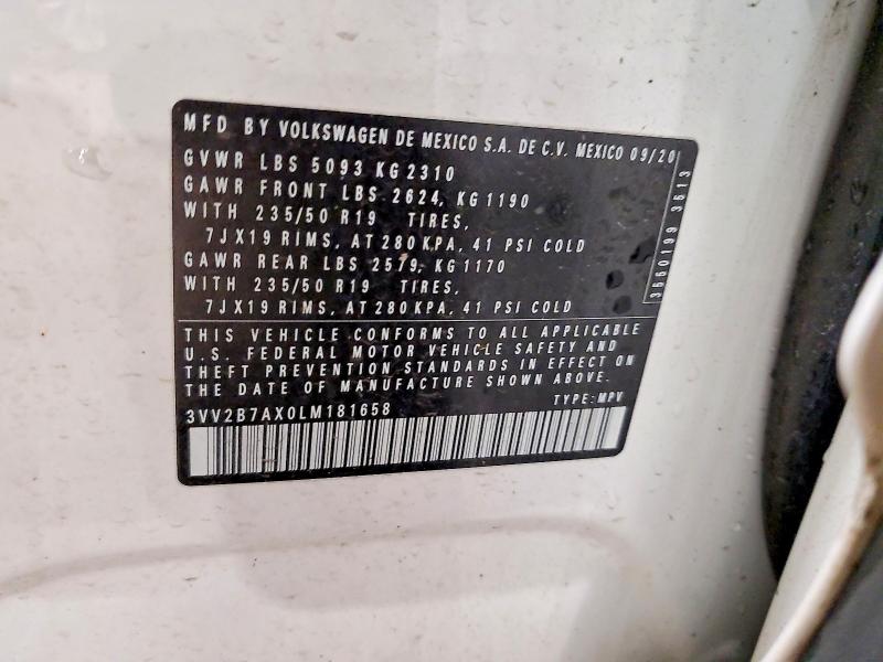Aukcja sprzedaży 2020 Volkswagen Tiguan, vin: 3VV2B7AX0LM181658, numer aukcji: 53249266
