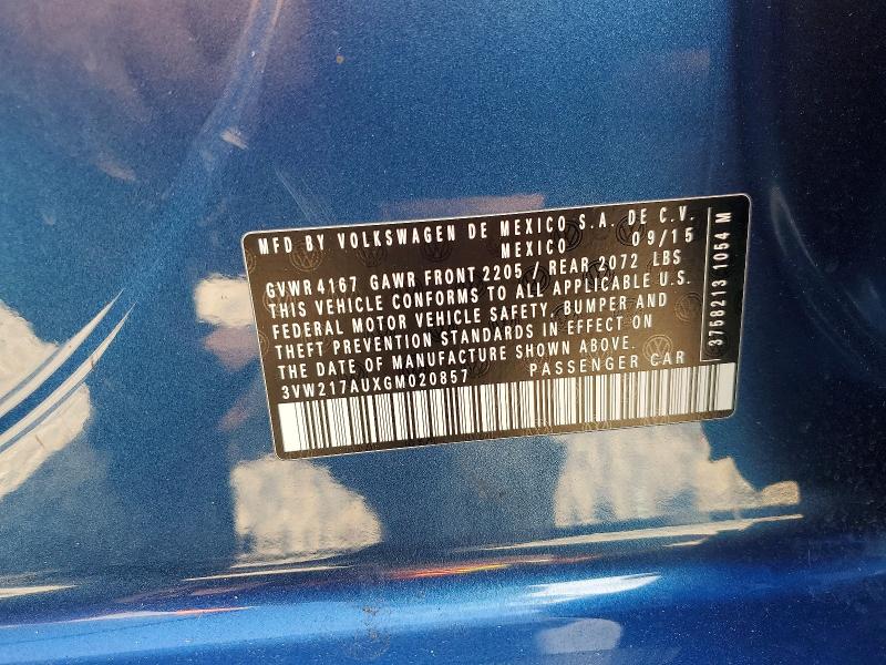 Продаж на аукціоні авто 2016 Volkswagen Golf, vin: 3VW217AUXGM020857, номер лоту: 53637876