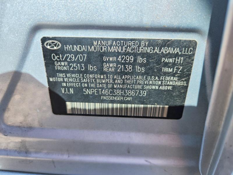 2008 Hyundai Sonata მანქანა იყიდება აუქციონზე, vin: 5NPET46C38H386739, აუქციონის ნომერი: 53088086