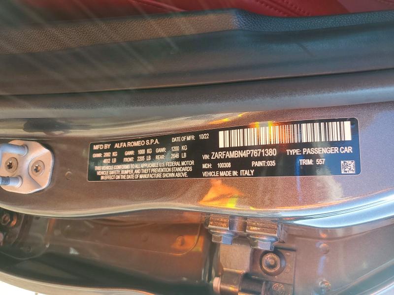 2023 Alfa Romeo Giulia მანქანა იყიდება აუქციონზე, vin: ZARFAMBN4P7671380, აუქციონის ნომერი: 53003426