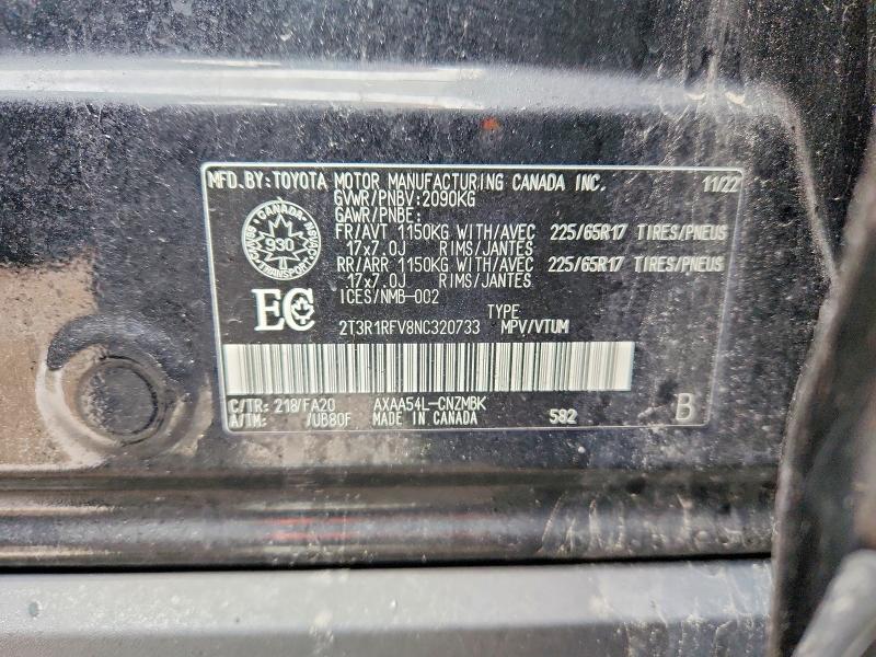 Aukcja sprzedaży 2022 Toyota Rav4, vin: 2T3R1RFV8NC320733, numer aukcji: 48412456