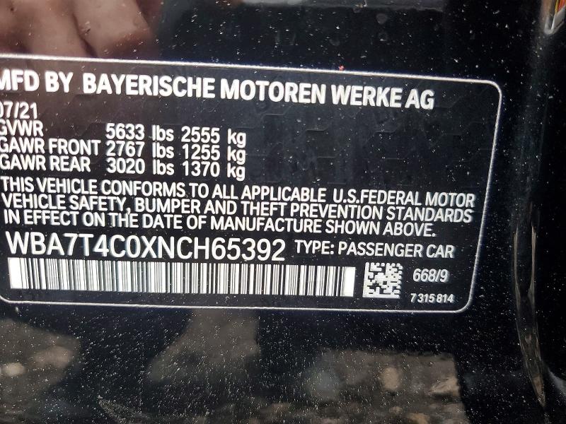 Продажа на аукционе авто 2022 Bmw 740, vin: WBA7T4C0XNCH65392, номер лота: 52469006