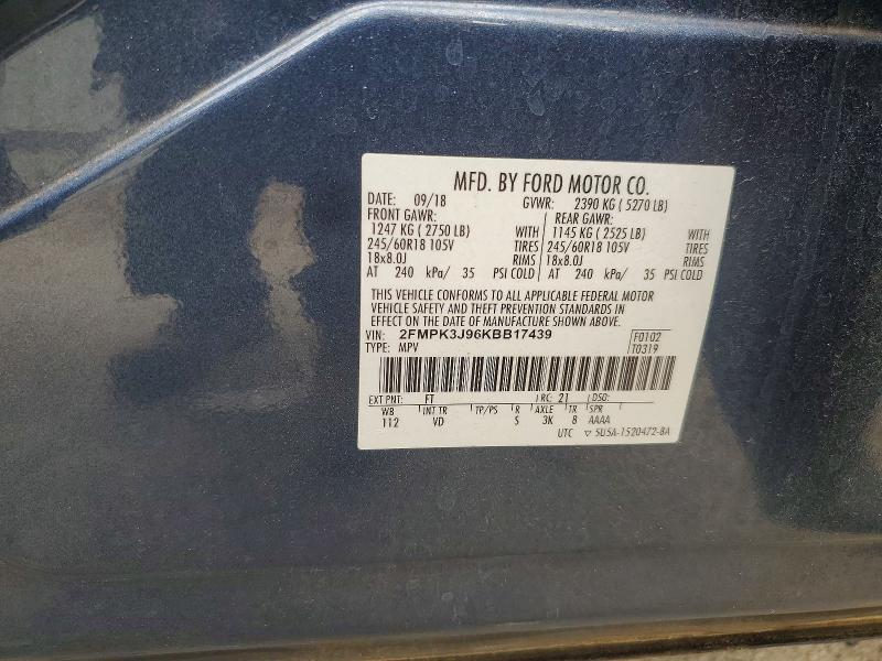 Продаж на аукціоні авто 2019 Ford Edge, vin: 2FMPK3J96KBB17439, номер лоту: 53005696