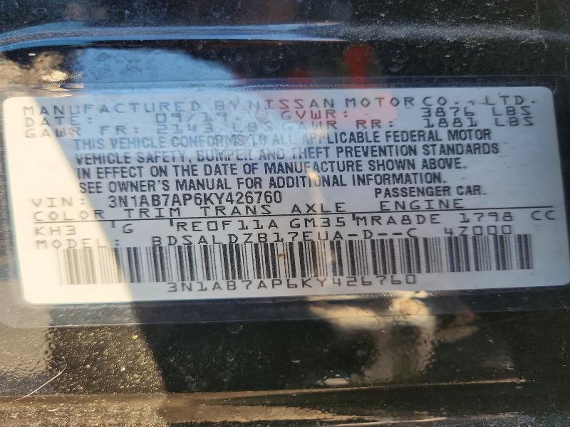 52693616 :رقم المزاد ، 3N1AB7AP6KY426760 vin ، 2019 Nissan Sentra مزاد بيع