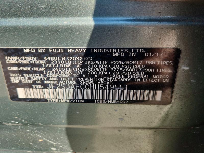 Продажа на аукционе авто 2017 Subaru Forester, vin: JF2SJAEC0HH549551, номер лота: 53699546