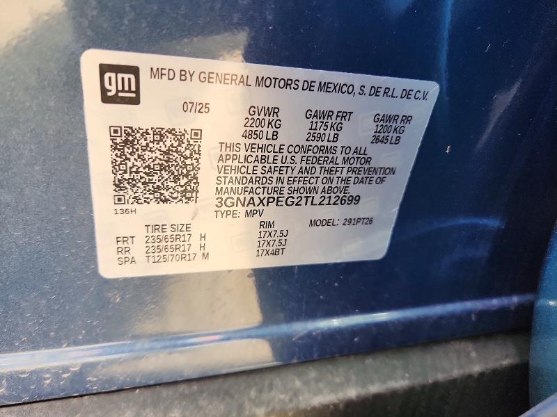 Продажа на аукционе авто 2026 Chevrolet Equinox, vin: 3GNAXPEG2TL212699, номер лота: 52750716