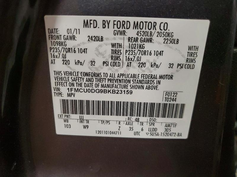 2011 Ford Escape მანქანა იყიდება აუქციონზე, vin: 1FMCU0DG9BKB23159, აუქციონის ნომერი: 54089636