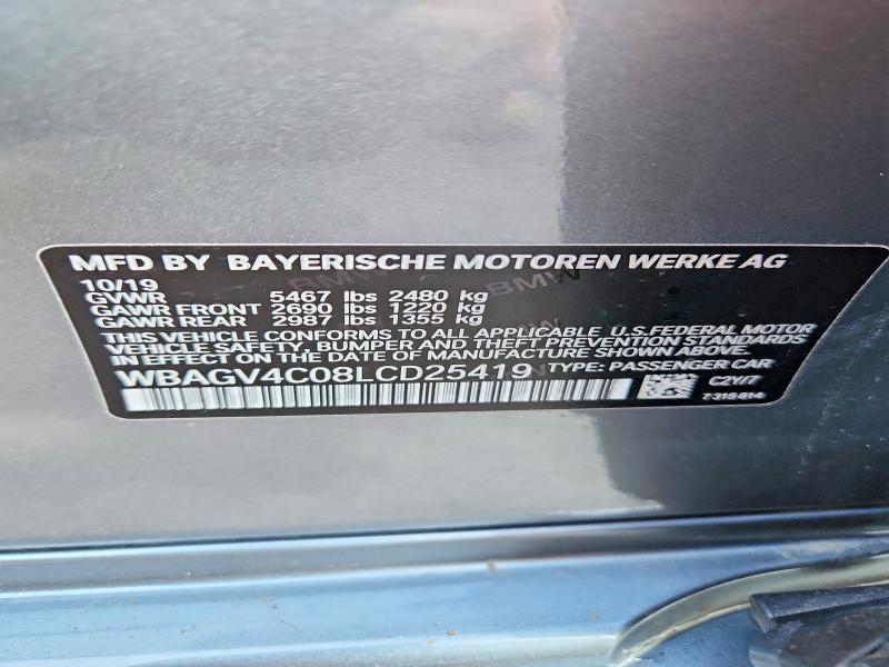 52544816 :رقم المزاد ، WBAGV4C08LCD25419 vin ، 2020 Bmw 840xi مزاد بيع