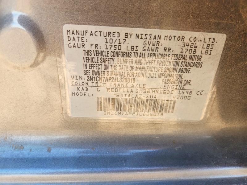 Продаж на аукціоні авто 2018 Nissan Versa, vin: 3N1CN7AP2JL826018, номер лоту: 54158606