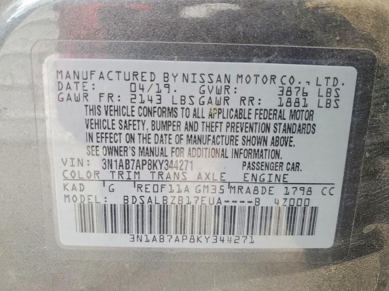 Aukcja sprzedaży 2019 Nissan Sentra, vin: 3N1AB7AP8KY344271, numer aukcji: 54731376