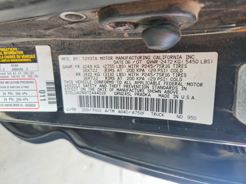2007 Toyota Tacoma მანქანა იყიდება აუქციონზე, vin: 5TELU42N97Z444019, აუქციონის ნომერი: 53284976