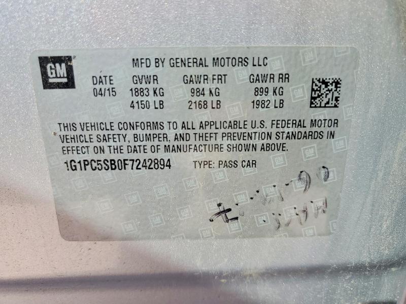 54193726 :رقم المزاد ، 1G1PC5SB0F7242894 vin ، 2015 Chevrolet Cruze مزاد بيع