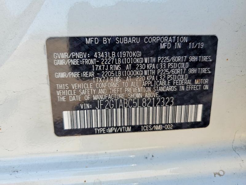 Продаж на аукціоні авто 2020 Subaru Crosstrek, vin: JF2GTABC5L8212323, номер лоту: 53917466