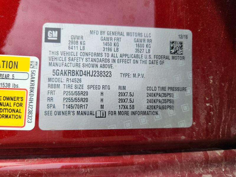 Aukcja sprzedaży 2017 Buick Enclave, vin: 5GAKRBKD4HJ238323, numer aukcji: 53789456
