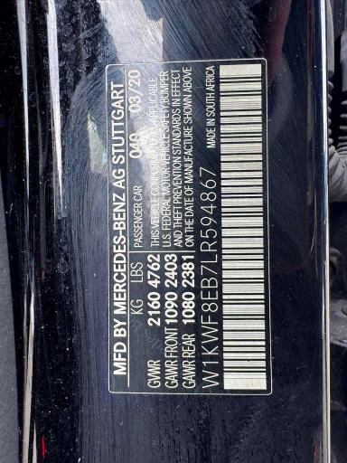 53462556 :رقم المزاد ، W1KWF8EB7LR594867 vin ، 2020 Mercedes-benz C مزاد بيع
