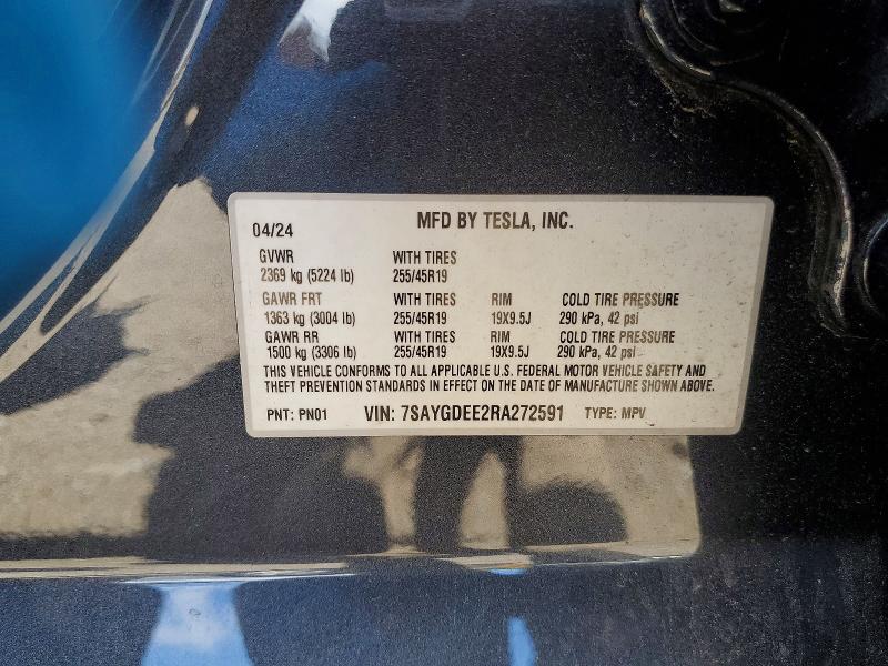 2024 Tesla Model Y მანქანა იყიდება აუქციონზე, vin: 7SAYGDEE2RA272591, აუქციონის ნომერი: 54456356