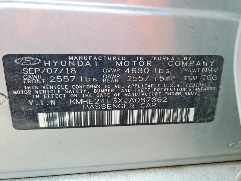 2018 Hyundai Sonata Hybrid მანქანა იყიდება აუქციონზე, vin: KMHE24L3XJA087362, აუქციონის ნომერი: 53325666