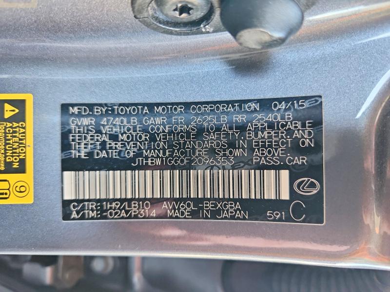 52429826 :رقم المزاد ، JTHBW1GG0F2096353 vin ، 2015 Lexus Es مزاد بيع