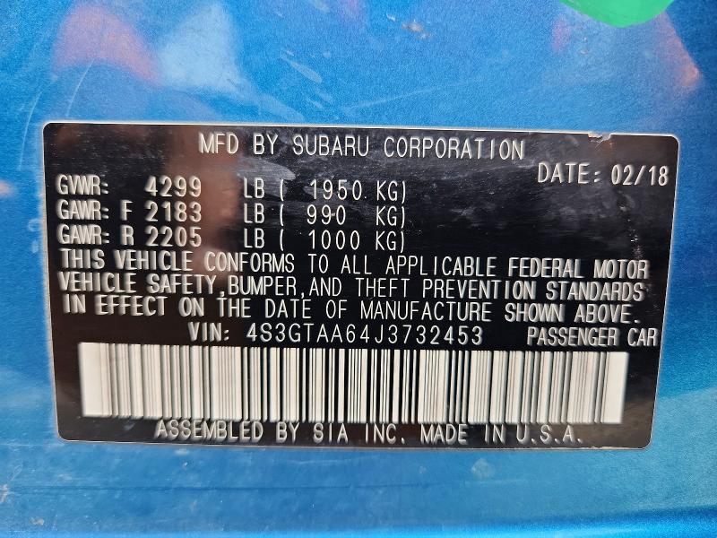 Aukcja sprzedaży 2018 Subaru Impreza, vin: 4S3GTAA64J3732453, numer aukcji: 53126526