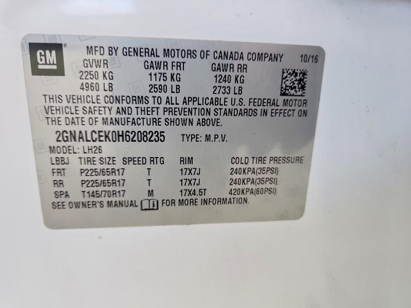 Продажа на аукционе авто 2017 Chevrolet Equinox, vin: 2GNALCEK0H6208235, номер лота: 53716736