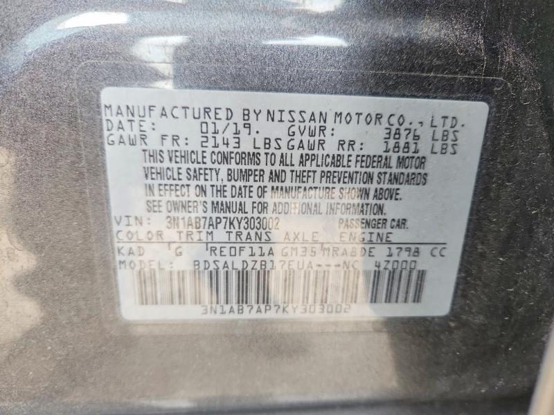 Aukcja sprzedaży 2019 Nissan Sentra, vin: 3N1AB7AP7KY303002, numer aukcji: 53906436