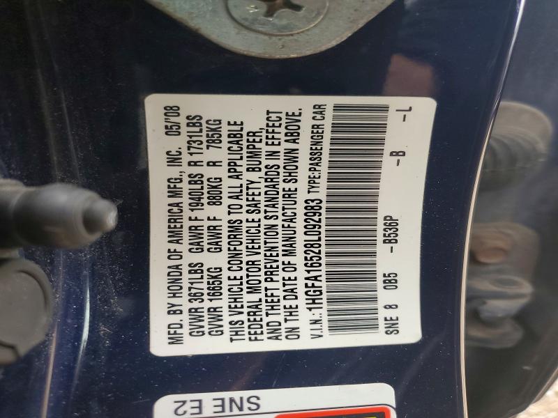 Aukcja sprzedaży 2008 Honda Civic, vin: 1HGFA16528L092983, numer aukcji: 52203666