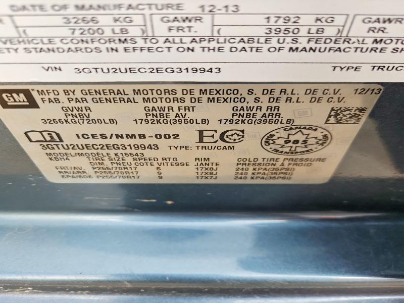 2014 Gmc Sierra მანქანა იყიდება აუქციონზე, vin: 3GTU2UEC2EG319943, აუქციონის ნომერი: 55177226