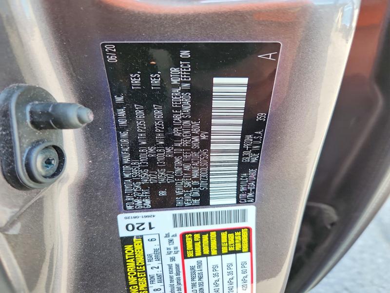 53048546 :رقم المزاد ، 5TDYZ3DC0LS075345 vin ، 2020 Toyota Sienna مزاد بيع