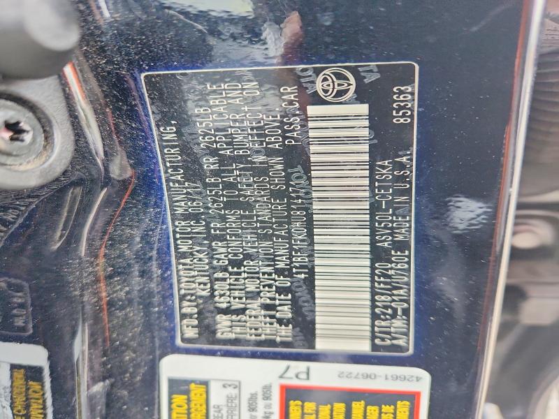 53773366 :رقم المزاد ، 4T1BF1FK0HU814171 vin ، 2017 Toyota Camry مزاد بيع