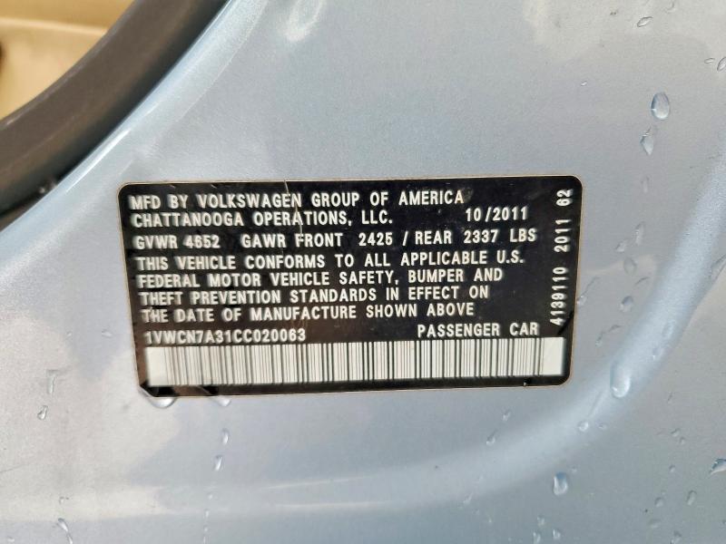 51538476 :رقم المزاد ، 1VWCN7A31CC020063 vin ، 2012 Volkswagen Passat مزاد بيع