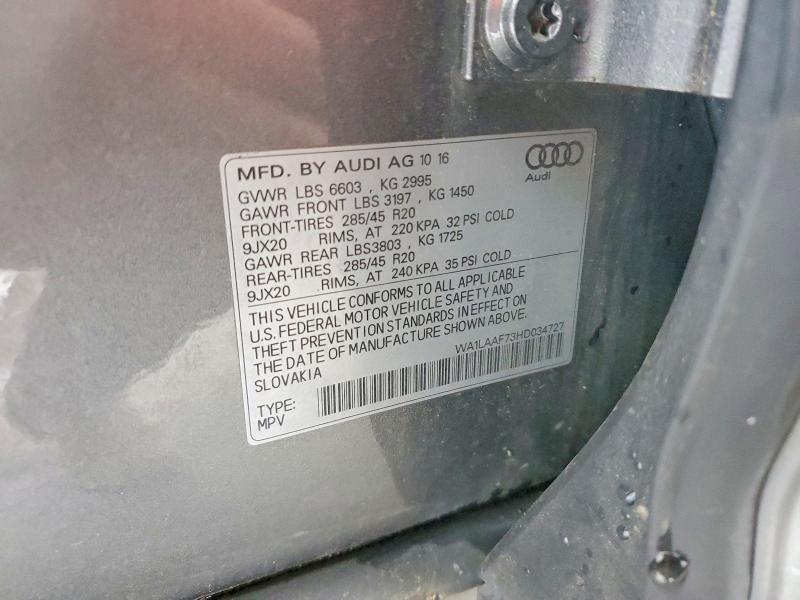 54674356 :رقم المزاد ، WA1LAAF73HD034727 vin ، 2017 Audi Q7 مزاد بيع