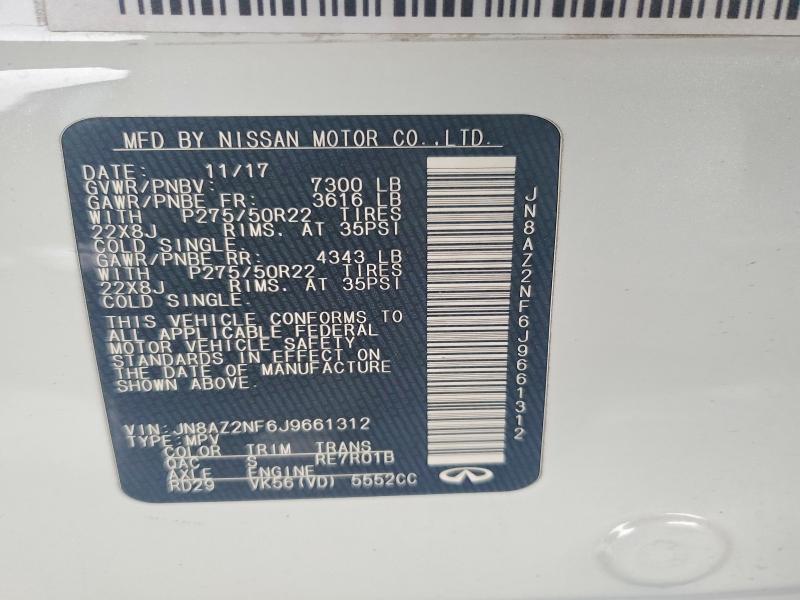 54452316 :رقم المزاد ، JN8AZ2NF6J9661312 vin ، 2018 Infiniti Qx80 مزاد بيع