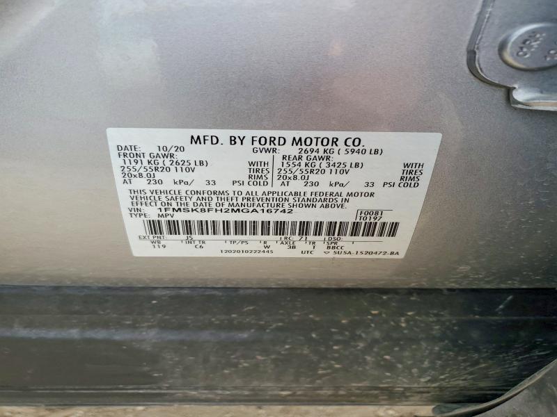 Продажа на аукционе авто 2021 Ford Explorer, vin: 1FMSK8FH2MGA16742, номер лота: 53256206