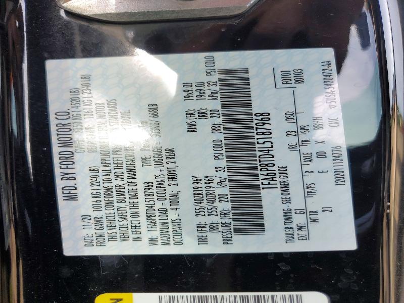 Продажа на аукционе авто 2020 Ford Mustang, vin: 1FA6P8TD4L5187968, номер лота: 52531336