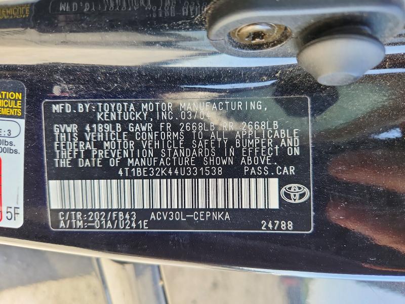Продажа на аукционе авто 2004 Toyota Camry, vin: 4T1BE32K44U331538, номер лота: 52968516