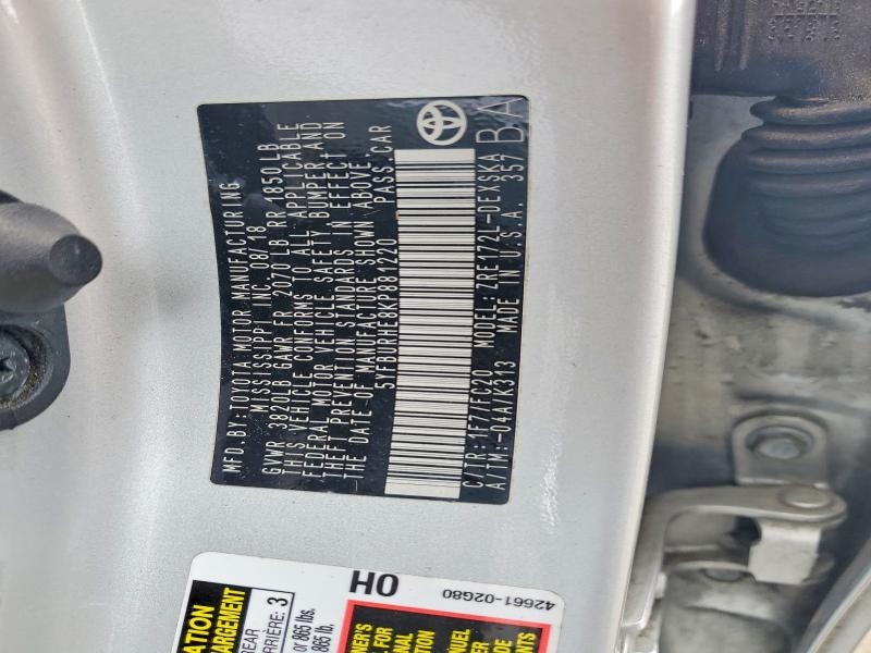 55092386 :رقم المزاد ، 5YFBURHE8KP881220 vin ، 2019 Toyota Corolla مزاد بيع