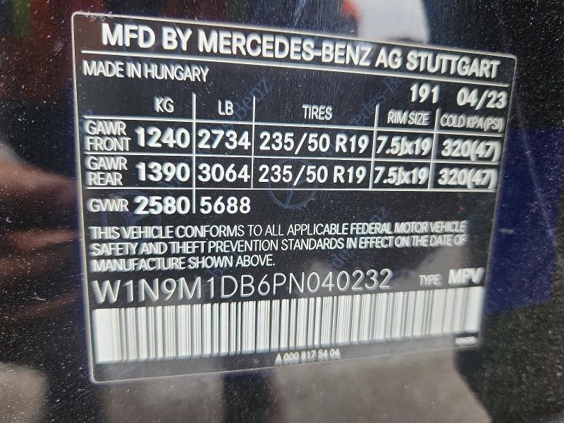 2023 Mercedes-benz Eqb მანქანა იყიდება აუქციონზე, vin: W1N9M1DB6PN040232, აუქციონის ნომერი: 54861566