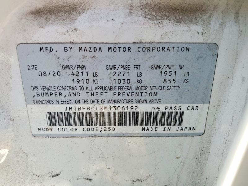 2021 Mazda 3 მანქანა იყიდება აუქციონზე, vin: JM1BPBCLXM1306192, აუქციონის ნომერი: 53889926